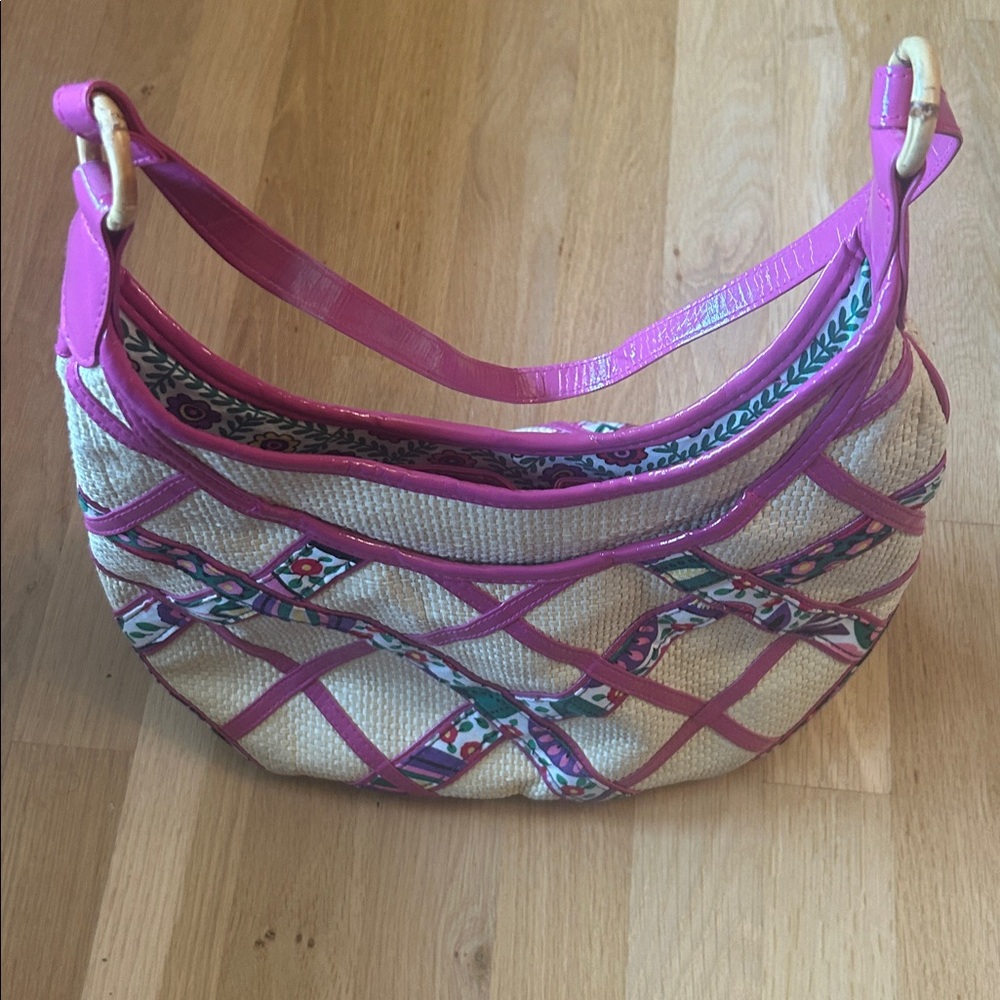 Vera Bradley Purse Viva La Vera Retired Rattan Straw Hobo Shoulder Bag Pink - Picture 12 of 16